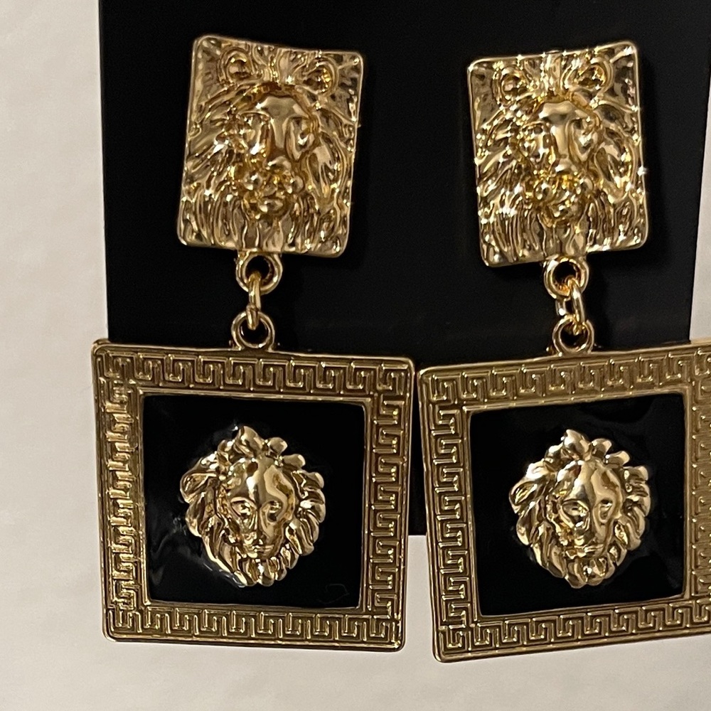Black and gold square earrings